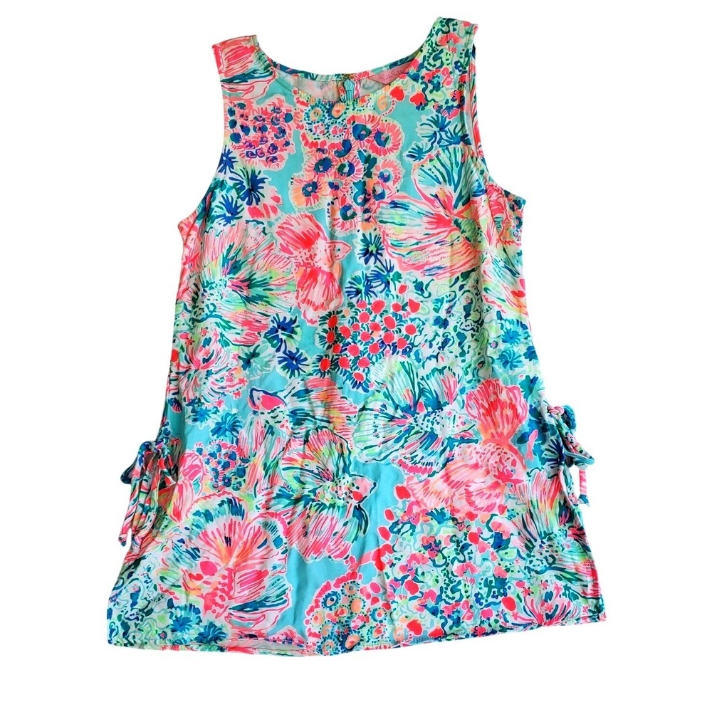Lilly Pulitzer Donna Sleeveless Tunic Top‎ Serene Blue Koi Fish Side Ties Sz S